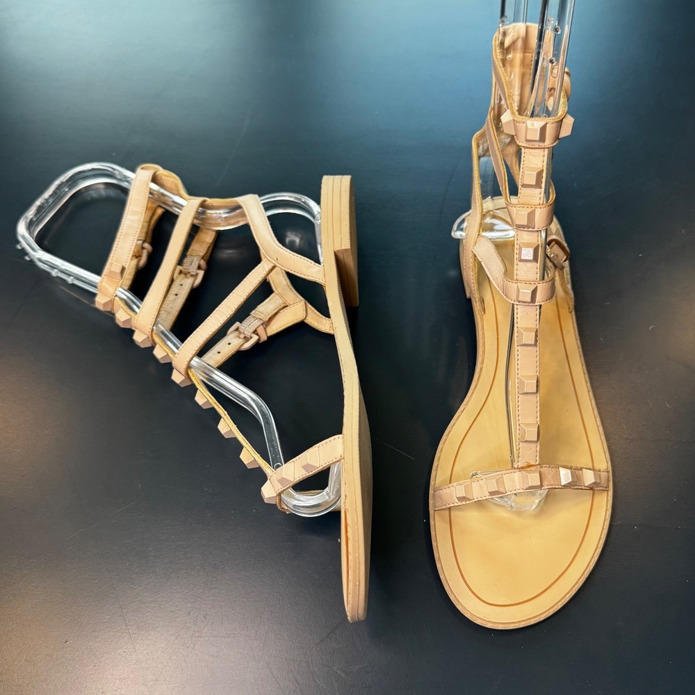 Rebecca Minkoff Women 8.5 Beige Nude Beige Studded Gladiator Strappy Flat Sandal